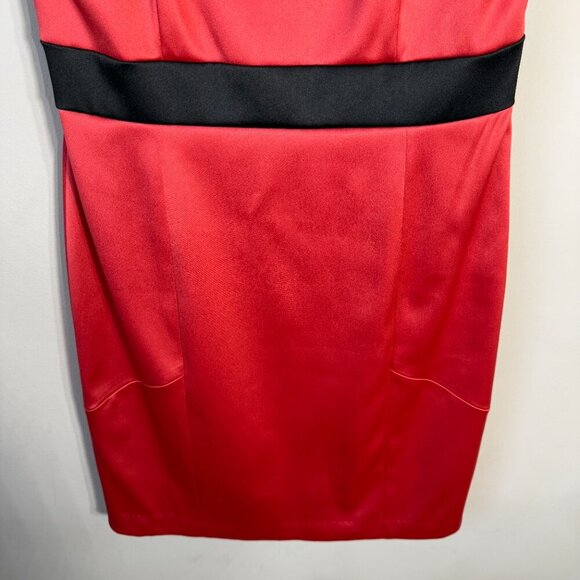 Vtg BCBG Paris Satin Ruffle Bodycon Mini Dress Women's 6 Red Black Cocktail Y2K - Picture 6 of 13